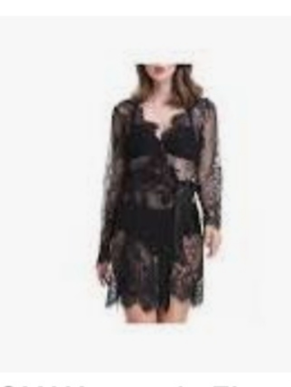 In Bloom Black Lace Draped Kimono with Floral Tag